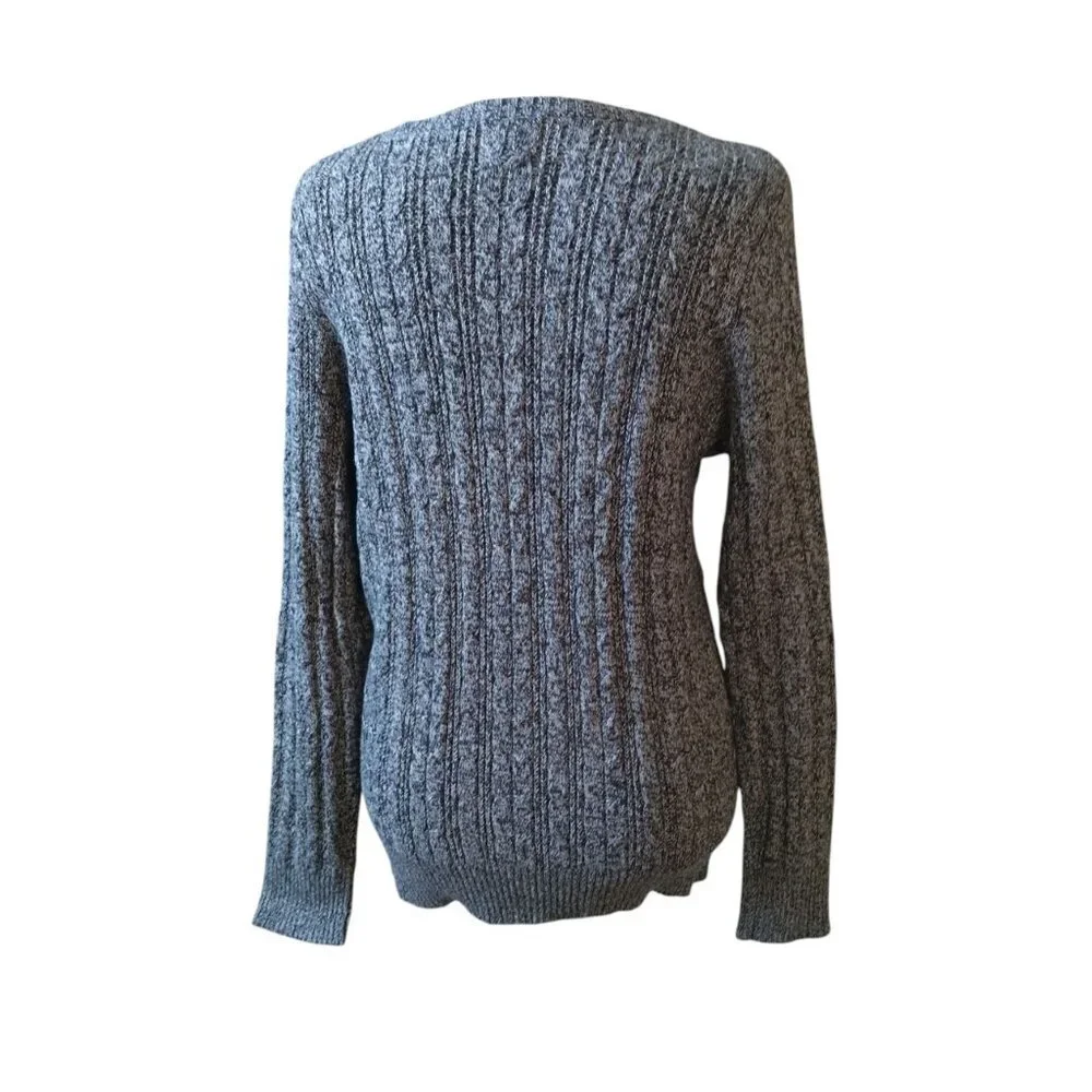 St. John's Bay Size Large Long Sleeve V-Neck Cable Knit Pullover Sweater Gray